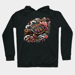 Flower Waves Floral Art Traditional Japanese Turtle Hoodie